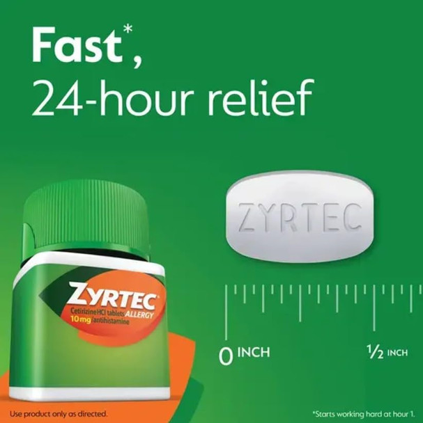 Zyrtec 24 Hour Allergy Relief Tablets, 10 mg Cetirizine HCl Antihistamine Allergy Medicine, 30 ct Red