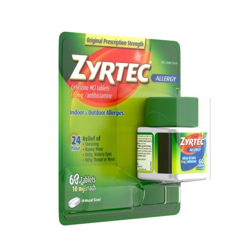 Zyrtec Cetirizine 10mg Antihistamine 24 Hour Allergy Fast Relief Tablets 60ct