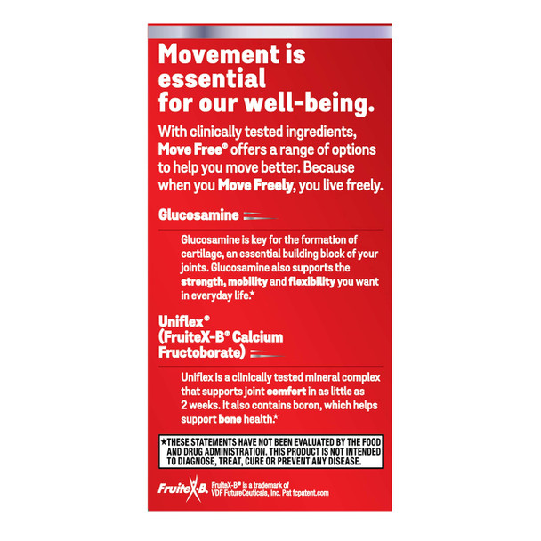 Move Free Advanced Glucosamine Chondroitin + Calcium Fructoborate Joint Support Supplement, Supports Mobility Comfort Strength Flexibility & Bone - 80 Tablets (40 servings)*