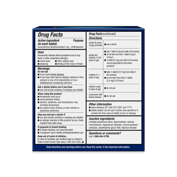 Xyzal 24 Hour Allergy Relief Medicine, Original Prescription Strength Antihistamine, Levocetirizine Dihydrochloride Tablets 5 mg, 55 Count