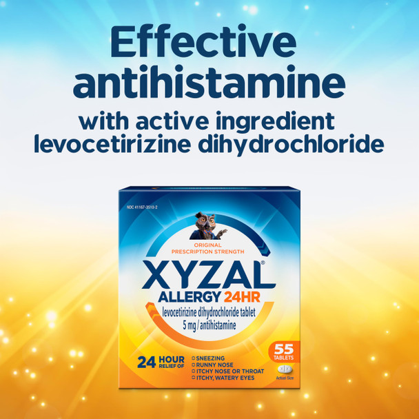 Xyzal 24 Hour Allergy Relief Medicine, Original Prescription Strength Antihistamine, Levocetirizine Dihydrochloride Tablets 5 mg, 55 Count