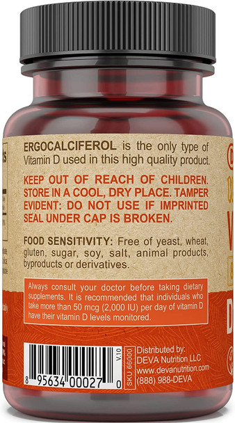 Deva Vegan Vitamin D2 800 IU, Ergocalciferol Supplement with No Animal Ingredients, Fast Dissolve, 90 Tablets, 1-Pack