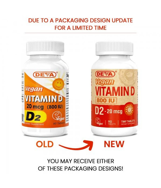 Deva Vegan Vitamin D2 800 IU, Ergocalciferol Supplement with No Animal Ingredients, Fast Dissolve, 90 Tablets, 1-Pack