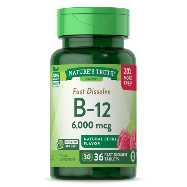 Nature's Truth B12 Vitamin 6000 mcg | Methylcobalamin | 36 Tablets | Fast Dissolve Natural Berry Flavor | Vegan, Non-GMO & Gluten Free