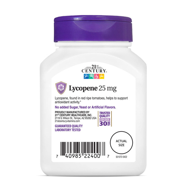 21st Century Lycopene 25 mg Tablets, 60 Count (22400)
