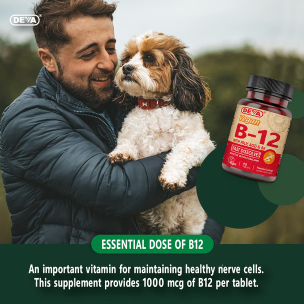Deva Vegan Vitamin B12 Fast Dissolve Supplement - Once-Per-Day Complex with 1000 Mcg Methylcobalamin B12, Folic Acid, B6 - Lemon Flavor - 90 Dissolvable Tablets, 1-Pack