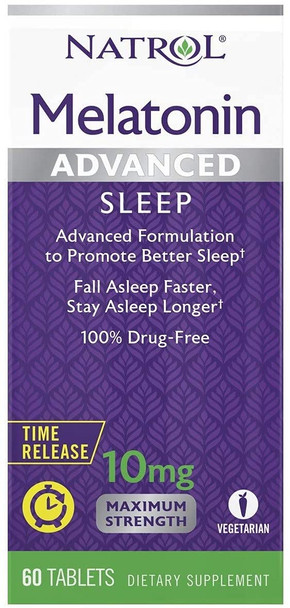 Natrol Advanced Sleep Melatonin Tablets, Maximum Strength 10 mg 60 ea