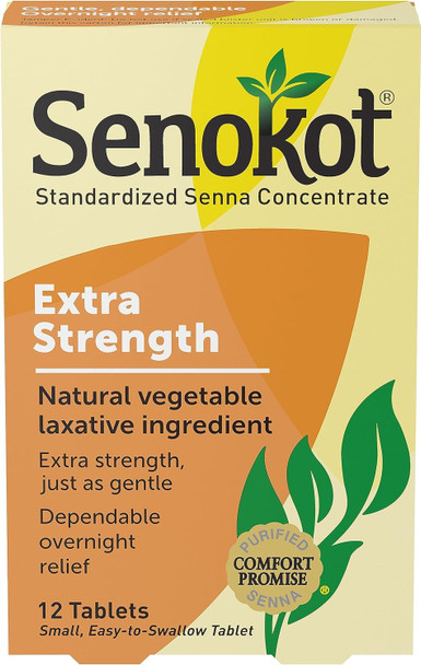 Senokot Extra Strength, 12 Tablets, Natural Vegetable Laxative Ingredient for Gentle Dependable Overnight Relief of Occasional Constipation