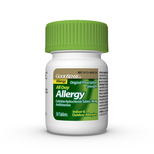 GoodSense Allergy Relief - Cetirizine Hydrochloride 10 mg Tablets - 24-Hour Antihistamine for Indoor & Outdoor Allergies, 30 Count