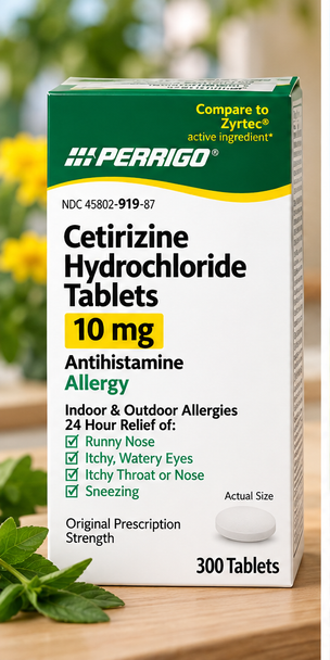 Padagis Cetirizine Hydrochloride 10 mg Antihistamine Allergy - 300 Tablets