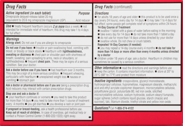 Leader Omeprazole Delayed Release Acid Reducer, Treats Frequent Heartburn, Upset Stomach, Acid Indigestion, 20mg, 28 Tablets