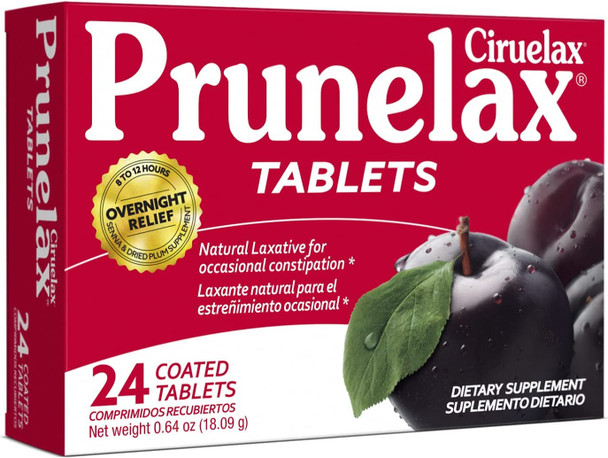 Prunelax Ciruelax Regular Strength Laxative Tablets - Overnight Relief for Occasional Constipation, Senna Extract, Vegan & Gluten-Free, Fast-Acting Gentle Relief - 24ct