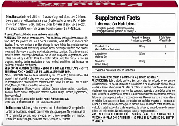 Prunelax Ciruelax Regular Strength Laxative Tablets - Overnight Relief for Occasional Constipation, Senna Extract, Vegan & Gluten-Free, Fast-Acting Gentle Relief - 24ct
