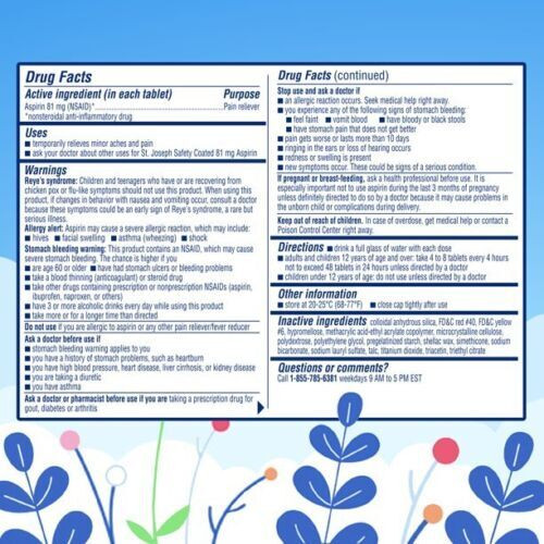 St. Joseph Low Dose Aspirin Pain Reliever Enteric Coated Tablets 81 mg 365 Ct