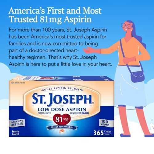 St. Joseph Low Dose Aspirin Pain Reliever Enteric Coated Tablets 81 mg 365 Ct