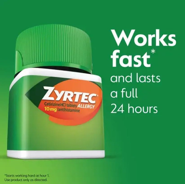 Zyrtec 24 Hour Allergy Relief Tablets, 10 mg Cetirizine HCl Antihistamine Allergy Medicine, 30 ct