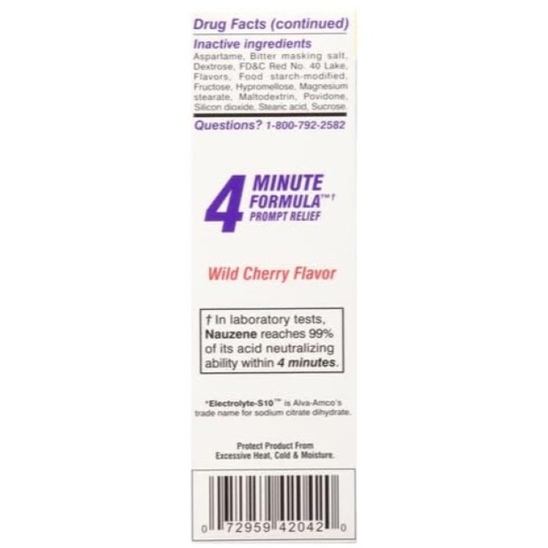 Nauzene Non-drowsy Upset Stomach & Nausea Relief Chewable Tablets - Fast-Acting Relief in 4 Minutes - Doctor Recommended - Wild Cherry Flavor, 42 ct