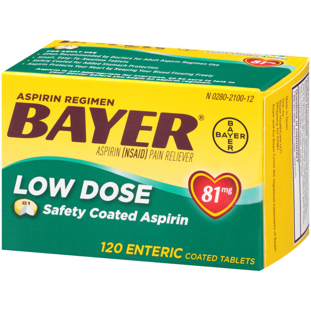 Bayer Aspirin Regimen Low Dose 81mg Enteric Coated Tablets, 120 Count