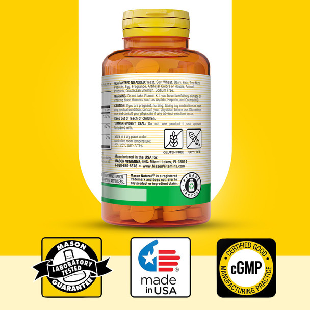MASON NATURAL Vitamin K2 + D3, 100,Day Supply, with Calcium for Normal Bone and Muscle Support, Tablets