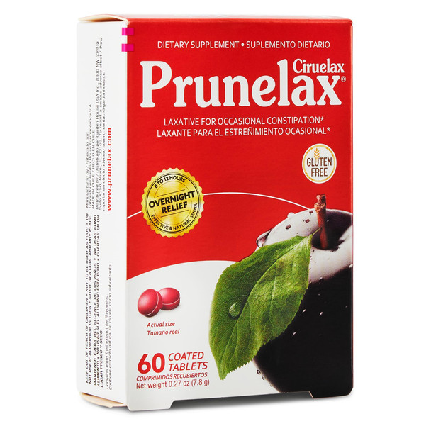 Prunelax Ciruelax Regular Strength Laxative Mini Tablets - Overnight Relief for Occasional Constipation, Senna Extract, Vegan & Gluten-Free, Gentle Relief - 60ct