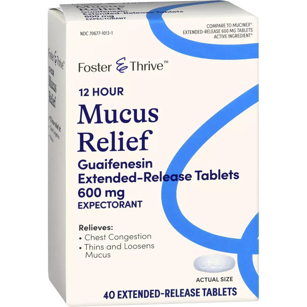 Mucus Extended Release Guaifenesin 600 mg Tablets Foster & Thrive 40 Count
