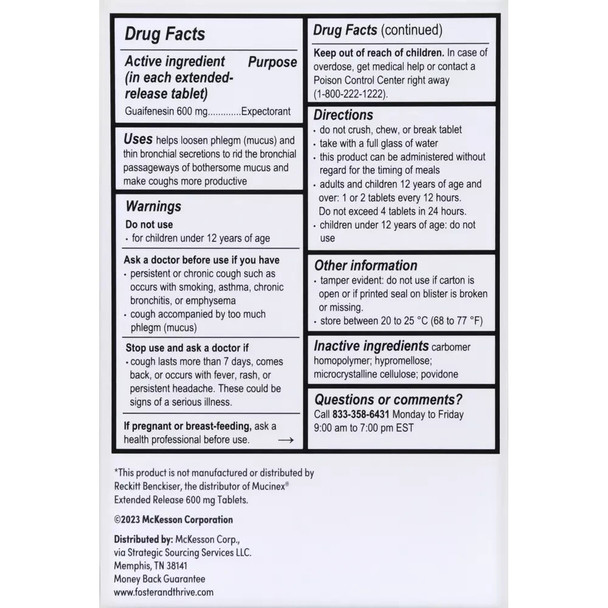 Mucus Extended Release Guaifenesin 600 mg Tablets Foster & Thrive 40 Count