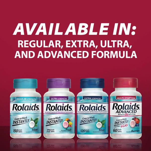 Rolaids Advanced Antacid Plus Anti-Gas 60 Chewable Tablets, Assorted Berry, Heartburn and Gas Relief