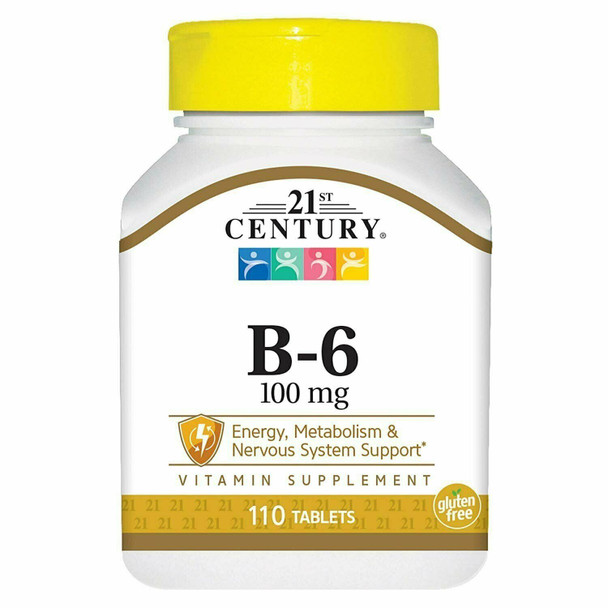 21st Century Vitamin B-6 100 mg Vitamin Supplement Gluten Free Tablets 110 Count