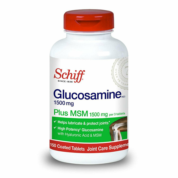 Schiff Glucosamine Plus MSM and Hyaluronic Acid Coated Tablets 1500mg 150 Count