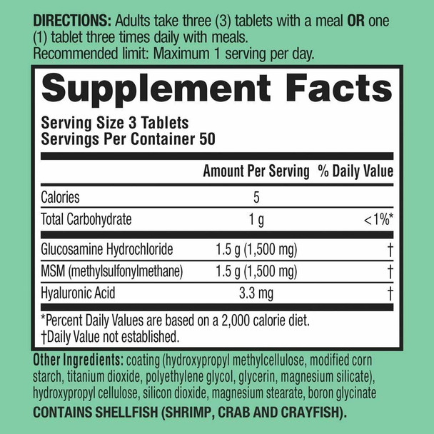 Schiff Glucosamine Plus MSM and Hyaluronic Acid Coated Tablets 1500mg 150 Count