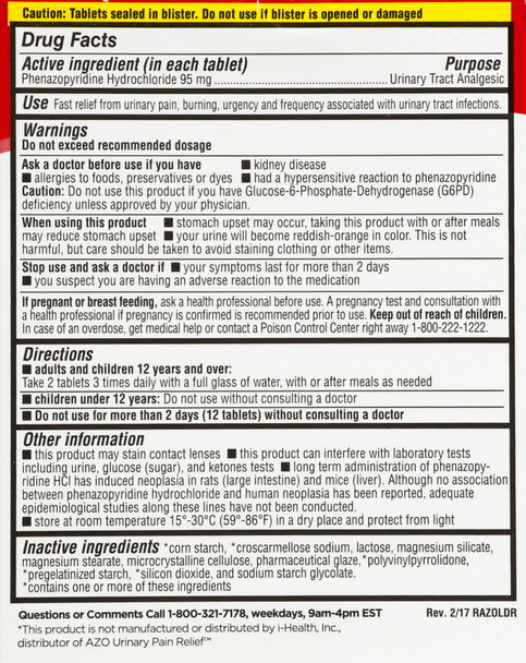 Leader Urinary Pain Relief Maximum Strength, Urinary Tract Analgesic, Relieves Burning and Urgency, Phenazopyridine Hydrochloride 95 mg, for Adults, Both Men & Women, 30 Tablets