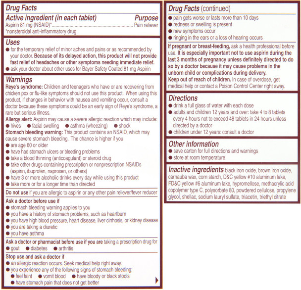 Aspirin Regimen Bayer, 81mg Enteric Coated Tablets, Pain Reliever/Fever Reducer, 200 Count