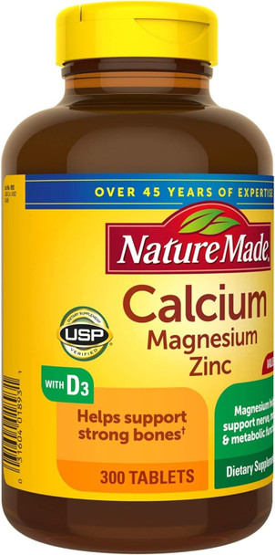 Nature Made Calcium, Magnesium Oxide, Zinc with Vitamin D3 helps support Bone Strength, Tablets, 300 Count