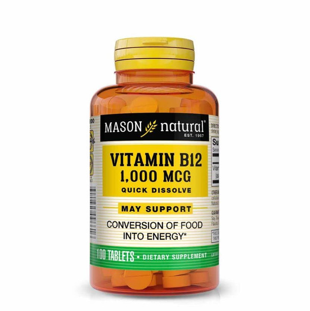 MASON NATURAL Vitamin B12, 1000 mcg Quick Dissolve Tablets, Fast Absorption B Complex to Support Normal Energy and Nerve Function, 100 Tablets