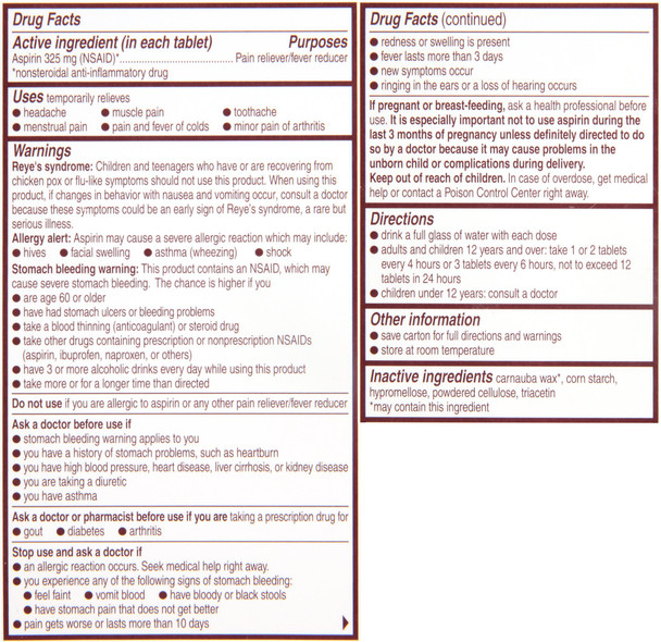 Genuine Bayer Aspirin 325mg Coated Tablets, Pain Reliever and Fever Reducer, 100 Count