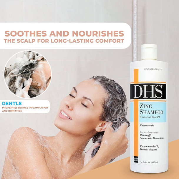 DHS Zinc Shampoo  Dandruff Shampoo  for Flaky and Dry Scalp with 2% Zinc Pyrithione, 8 oz