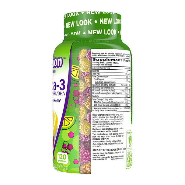 Vitafusion Omega-3 Gummy Vitamins, Berry Lemonade Flavored, Heart Health Vitamins(1) With Omega 3 EPA/DHA and Vitamins A, C, D and E, Americas Number 1 Vitamin Brand, 60 Day Supply, 120 Count