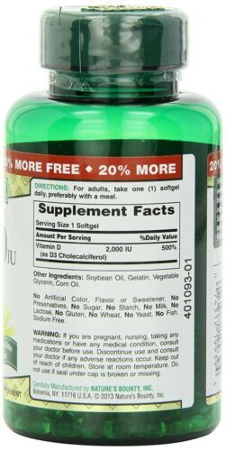 Nature's Bounty Vitamin D3 2000IU Softgels Supplement Bone Immune Support 240ct