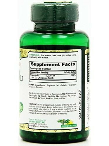 Nature's Bounty Vitamin D3 2000IU Softgels Supplement Bone Immune Support 240ct