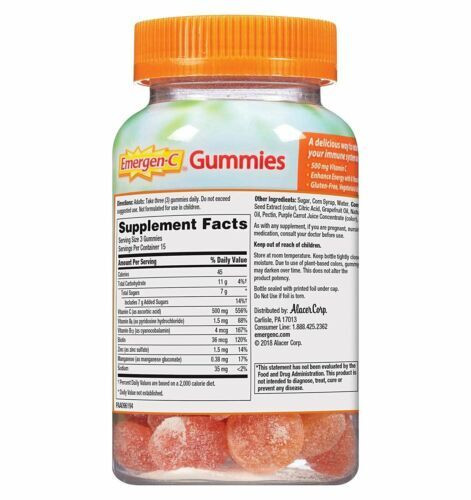 Emergen-C Vitamin C Gummies 500 mg Orange Tangerine & Raspberry Flavor 45 Count