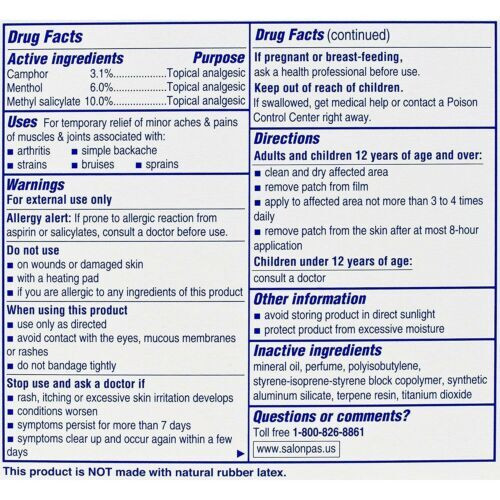 Salonpas Pain Relieving Patch Temporary Relief of Minor Aches and Pains 6 Count