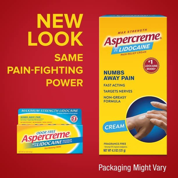 Aspercreme Lidocaine Pain Relief Cream Soothes Aggravated Nerves, Numbing Topical Analgesic with Max-Strength 4% Lidocaine & Moisturizing Aloe, 4.3 Oz.