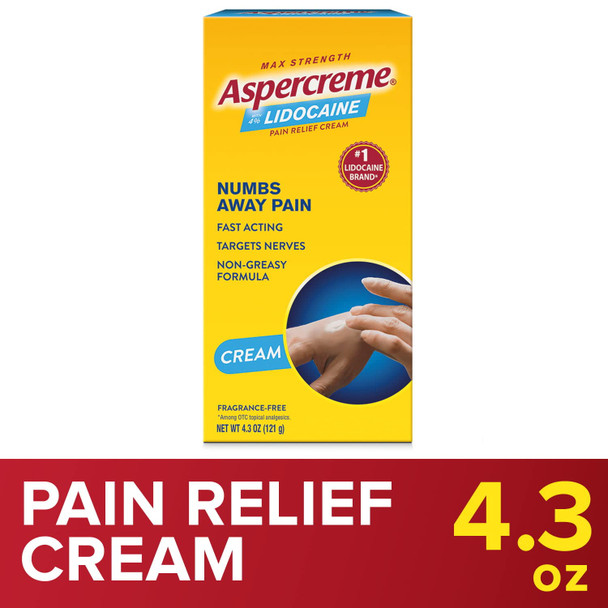 Aspercreme Lidocaine Pain Relief Cream Soothes Aggravated Nerves, Numbing Topical Analgesic with Max-Strength 4% Lidocaine & Moisturizing Aloe, 4.3 Oz.