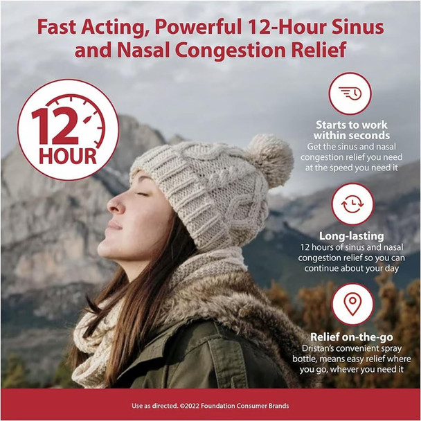 Dristan 12-Hour Nasal Spray Decongestant, Fast-Acting Sinus and Nasal Congestion Relief from Colds, Hay Fever and Allergies, Oxymetazoline HCI, .5 Fl oz