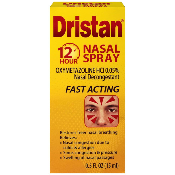 Dristan 12-Hour Nasal Spray Decongestant, Fast-Acting Sinus and Nasal Congestion Relief from Colds, Hay Fever and Allergies, Oxymetazoline HCI, .5 Fl oz