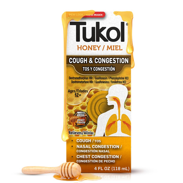 TUKOL X-Pecto Honey Cough Syrup for Adults, DM Cough Expectorant, Chest Congestion Relief, Cough DM, Expectorant Cough Syrup, Fast Relief for Cough and Chest Congestion, 4 FL OZ