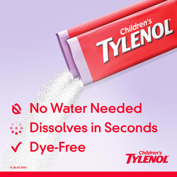 Children's Tylenol Dissolve Packs for Pain Relief, Fever Medication, 160 mg Acetaminophen, Dye Free, Kids' Powder Packets for Cold & Flu Symptom Relief; Wild Berry Flavor, 30 ct.; Pack of 1
