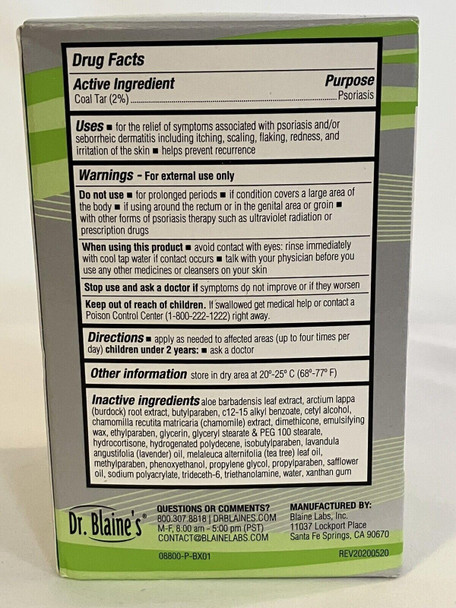 Dr. Blaines REVITADERM Psoriasis Formula - Soothing Topical Cream with Coal Tar, Tea Tree Oil and Lavender Oil for Itching, Flaking, Dry, Cracked Skin Relief - 4 fl. oz. - Includes Travel Size Bottle