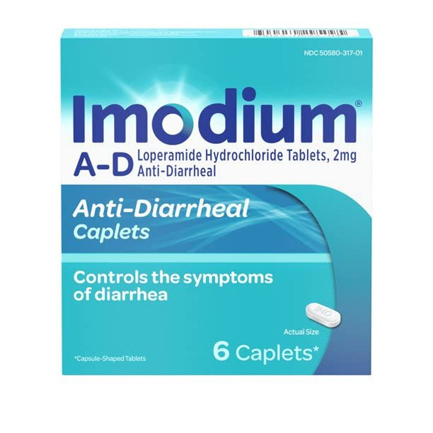 Imodium A-D Diarrhea Relief Caplets with Loperamide HCl, Anti-Diarrheal Medicine to Help Control Symptoms of Diarrhea Due to Acute & Traveler's Diarrhea, HSA/FSA Eligible, 6 ct