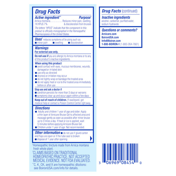 Boiron Arnicare Bruise Gel for Relief of Pain, Inflammation or Swelling, Soreness, and Discoloration - Non-greasy and Fragrance-Free - 1.5 oz